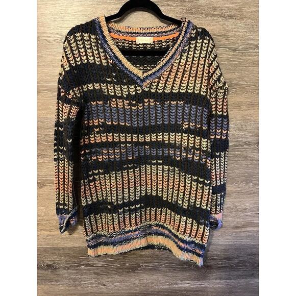 Altar’s State Sweater Chunky Knit V Neck Sz Small Crochet Colorful Artsy Purple - Picture 1 of 10